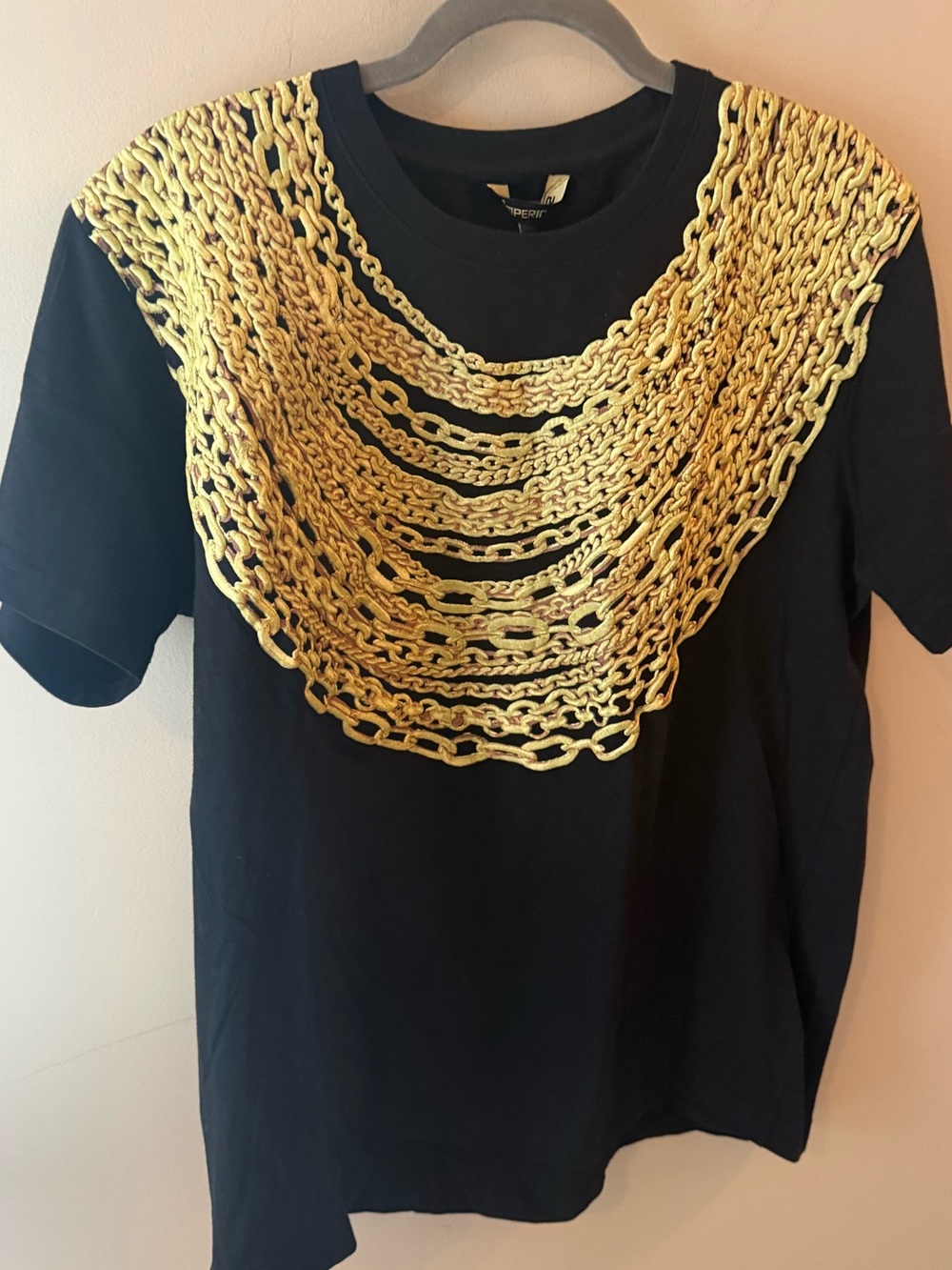 Imperious Gold Chain Pattern Cotton rapper hip hop Y2K black t shirt men’s L NWT